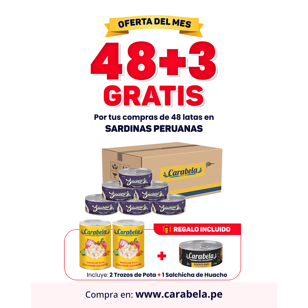 OFERTA DEL MES: Sardinas Peruanas Bolichera - Caja x48+ 3 latas GRATIS