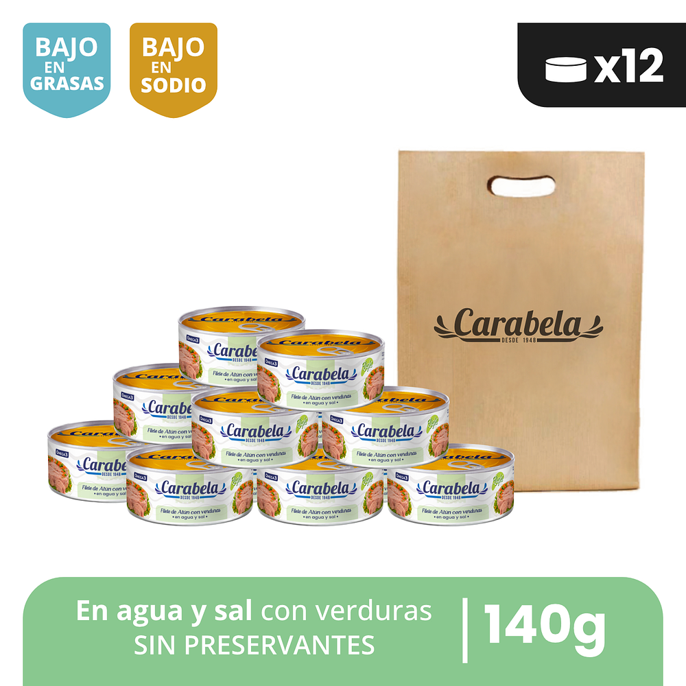 Filetes de Atún con verduras en agua y sal Carabela - Pack x12