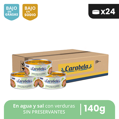 Filetes de Atún con verduras en agua y sal Carabela - Caja x24