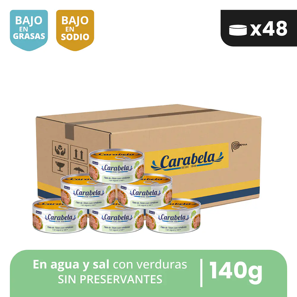 Filetes de Atún con verduras en agua y sal Carabela - Caja x48
