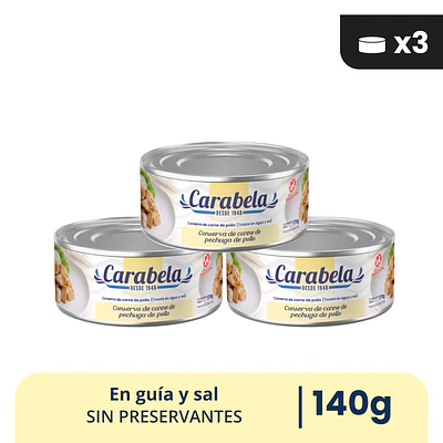 Conserva de Carne de Pechuga de Pollo Carabela – Pack x3