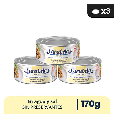 Conserva de Carne de Pechuga de Pollo Carabela – Pack x3