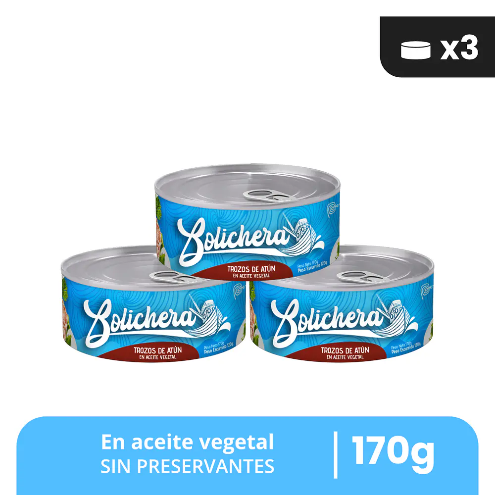 Conserva de Trozos de Atún en aceite vegetal Bolichera pack X3