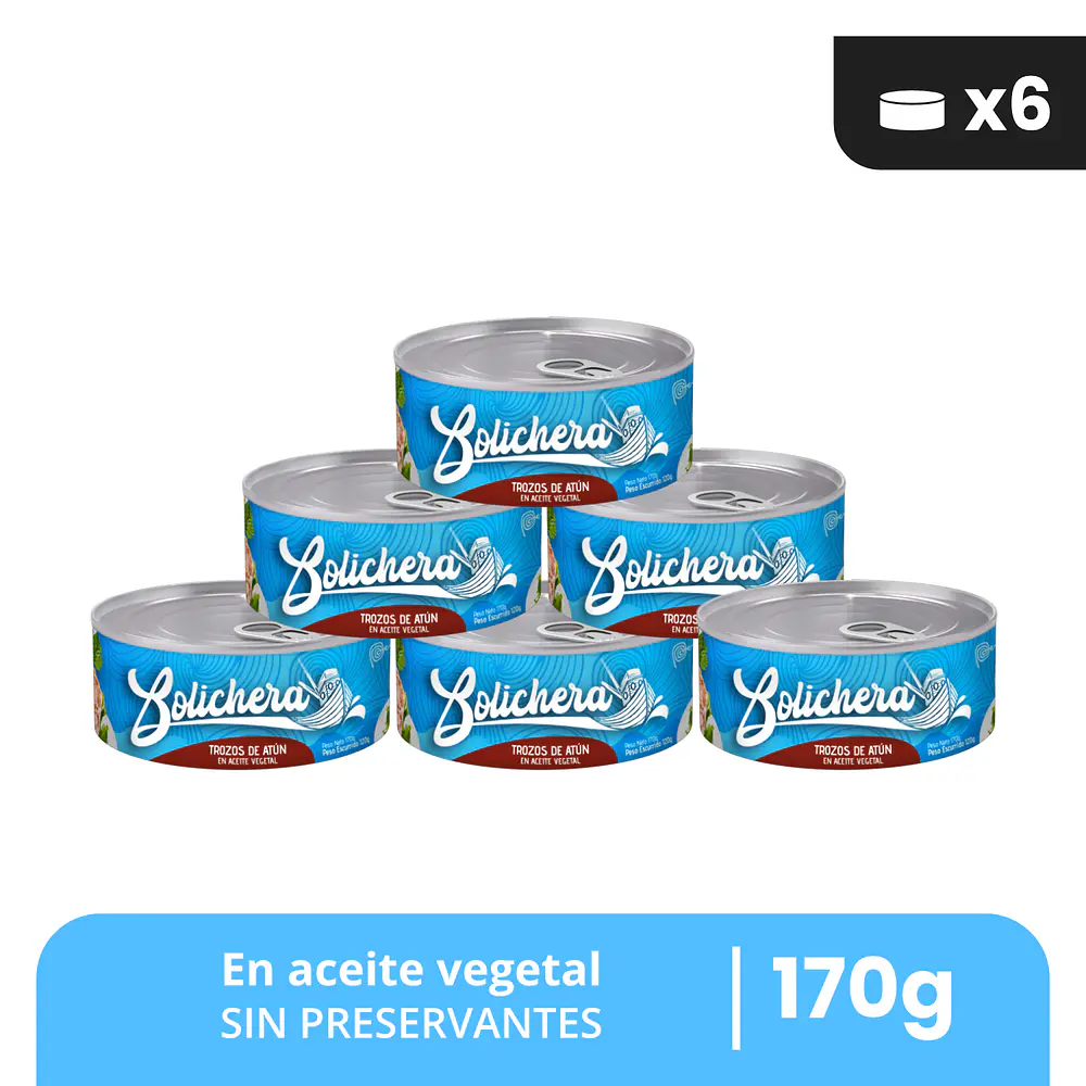 Conserva de Trozos de Atún en aceite vegetal Bolichera pack X6