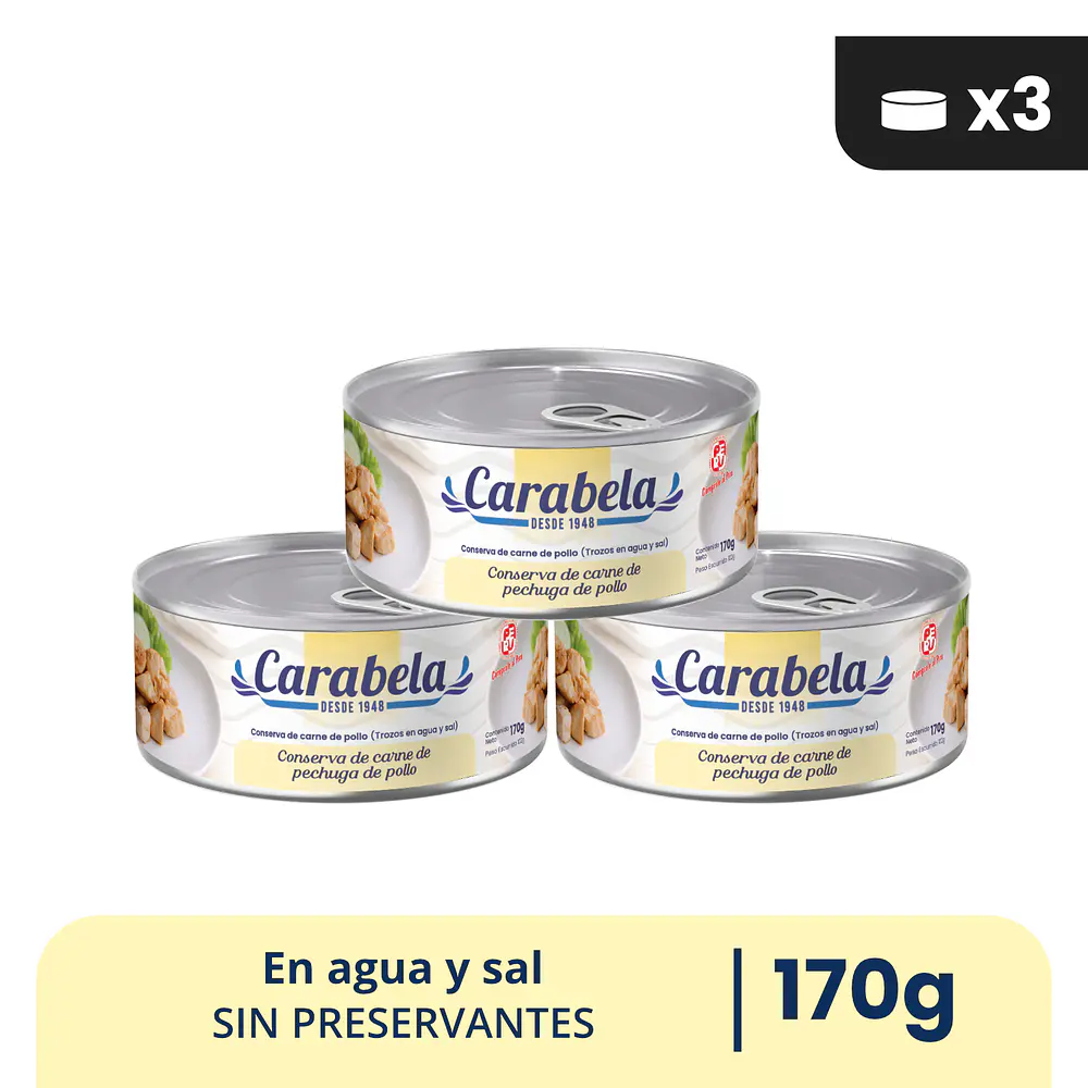 Conserva de Carne de Pechuga de Pollo Carabela – Pack x3