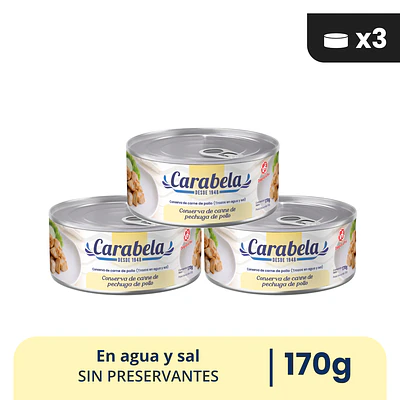 Conserva de Carne de Pechuga de Pollo Carabela – Pack x3