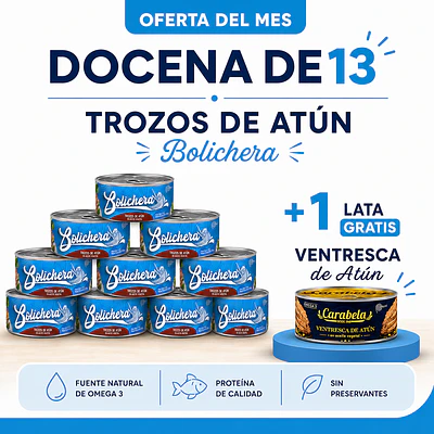 OFERTA DEL MES: Conserva de Trozos de Atún en aceite vegetal Bolichera pack X12 +1 ventresca de atún GRATIS