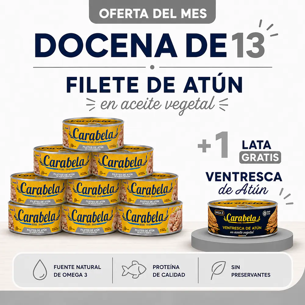  Filetes de Atún en aceite vegetal Carabela - Pack x12 