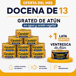 OFERTA DEL MES: Grated de atún en aceite vegetal Carabela - Pack x12 +1 ventresca de atún GRATIS