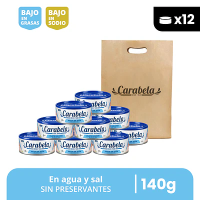  Filetes de Atún en agua y sal Carabela - Pack x12 