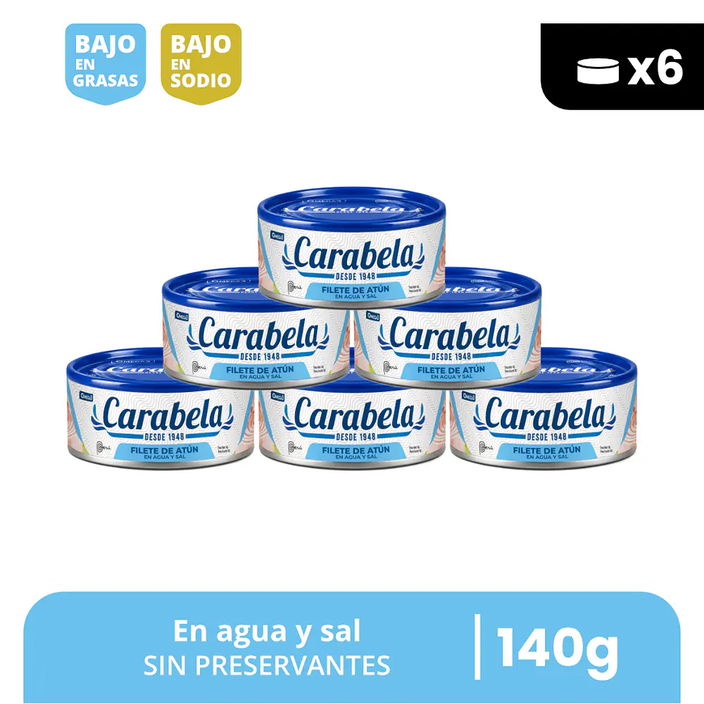 Filetes de Atún en agua y sal Carabela - Pack x6