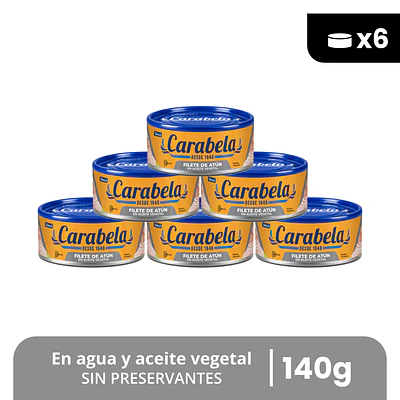Filetes de Atún en aceite vegetal Carabela - Pack x6