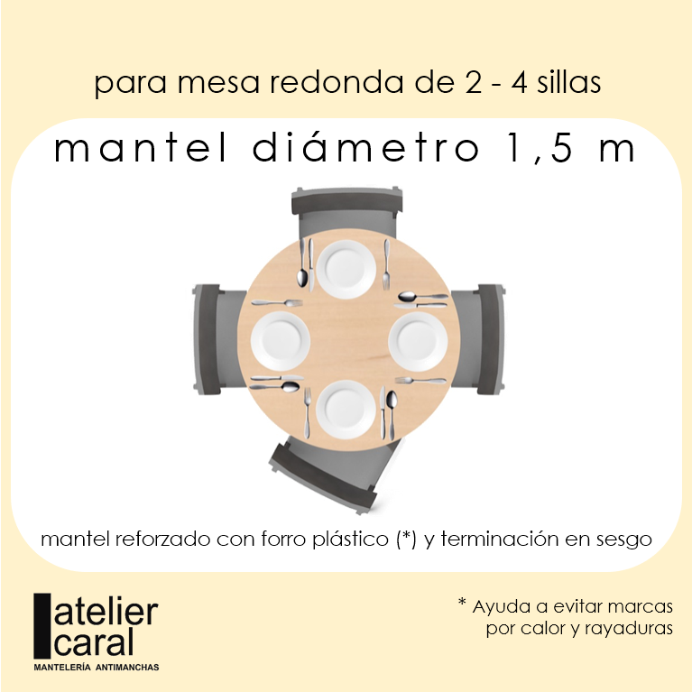 LUNARES BEIGE mantel redondo antimanchas diámetro 1,5 m<br><br> 🚚 llega 5 · 7 días