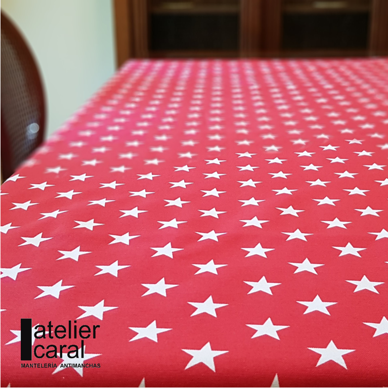 ESTRELLAS ROJO                                              mantel antimanchas 1,5 x 2,4 m                                            ✂️ confección lista 5 · 7 días