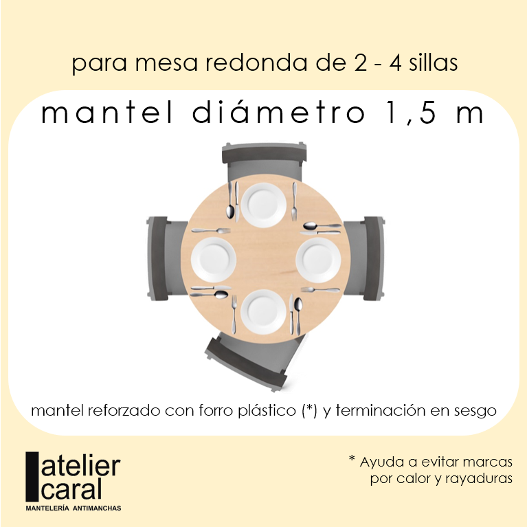 BISTROT GRIS mantel redondo antimanchas diámetro 1,5 m<br><br> [ 🚚 en stock ] llega 2 · 4 días