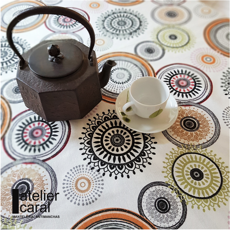 MANDALAS CAFÉ <br> mantel redondo antimanchas diámetro 1,8 m <br><br> en stock 🚚 llega 2 · 4 días