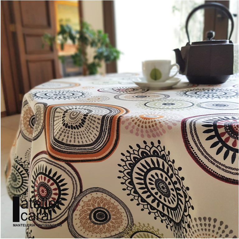 MANDALAS CAFÉ <br> mantel redondo antimanchas diámetro 1,5 m <br><br> en stock 🚚 llega 2 · 4 días