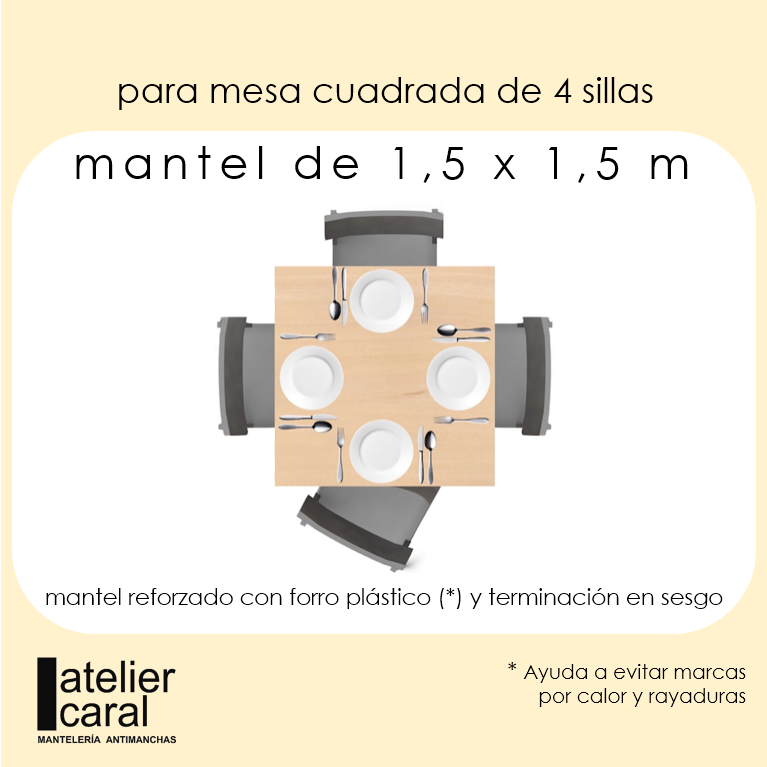 CRUDO mantel cuadrado antimanchas 1,5 x 1,5 m<br><br> [ ✂️ disponible ] en 7 · 9 días