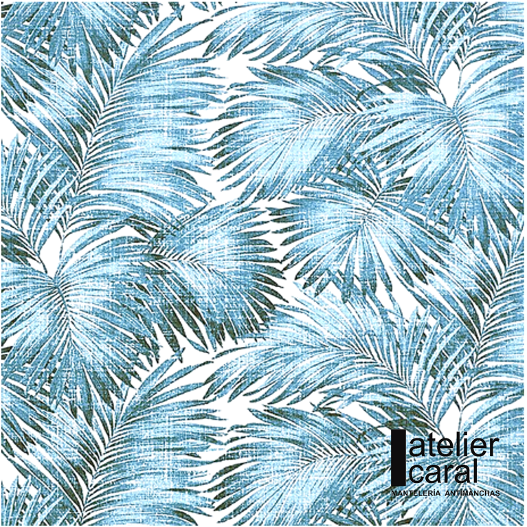 Mantel PALMERAS AZUL Rectangular 1,5 x 2,4 m                                      [ en stock ]