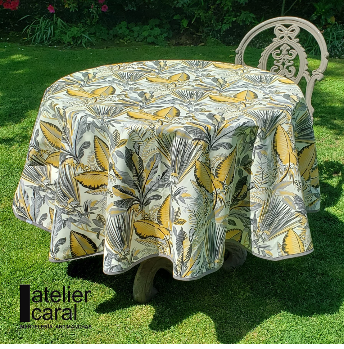 JARDÍN TROPICAL AMARILLO mantel redondo diámetro 1,8 m antimanchas