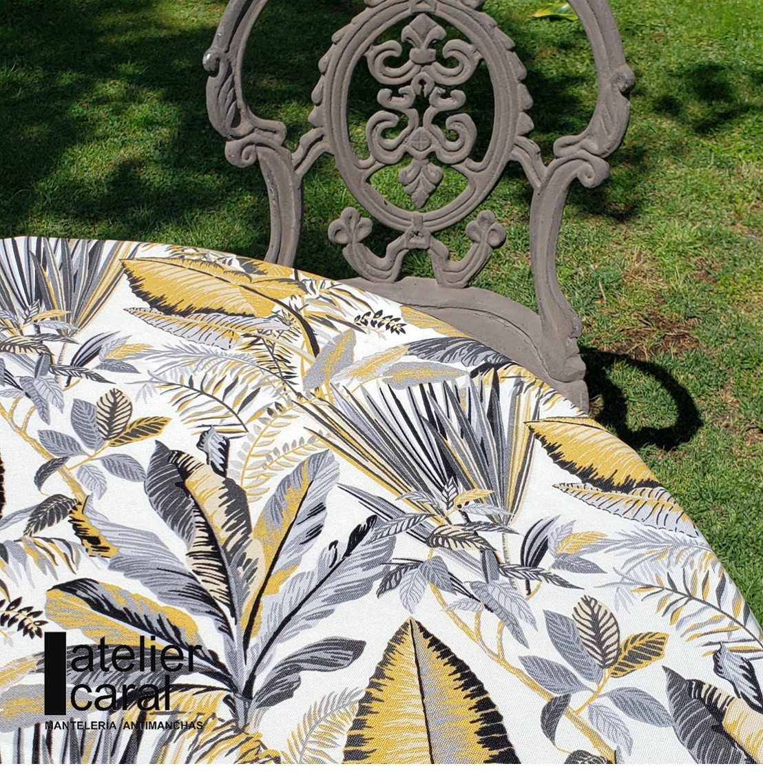 JARDÍN TROPICAL AMARILLO mantel redondo diámetro 1,8 m antimanchas