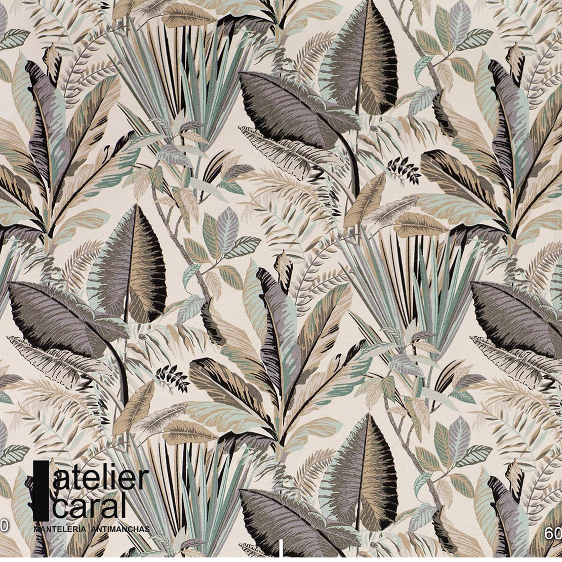 JARDÍN TROPICAL GRIS MENTA mantel redondo diámetro 1,8 m antimanchas