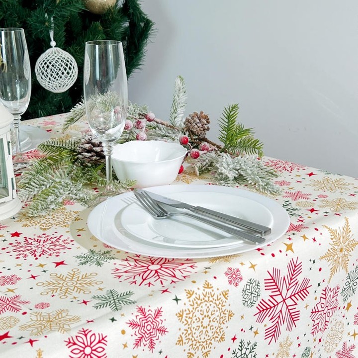 NAVIDAD COPOS 🎄 MULTICOLOR 🎄 mantel largo 3,7 m