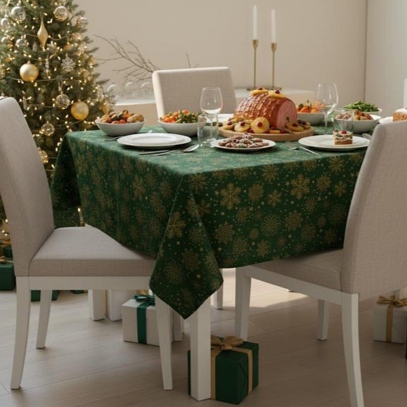 NAVIDAD COPOS 🎄  VERDE  🎄 mantel largo 3,7 m