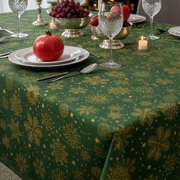 NAVIDAD COPOS 🎄  VERDE  🎄 mantel largo 3,7 m