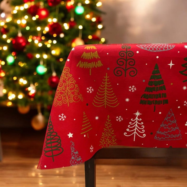 NAVIDAD PINOS 🎄   ROJO   🎄 mantel 1,5 x 2,1 m  antimanchas