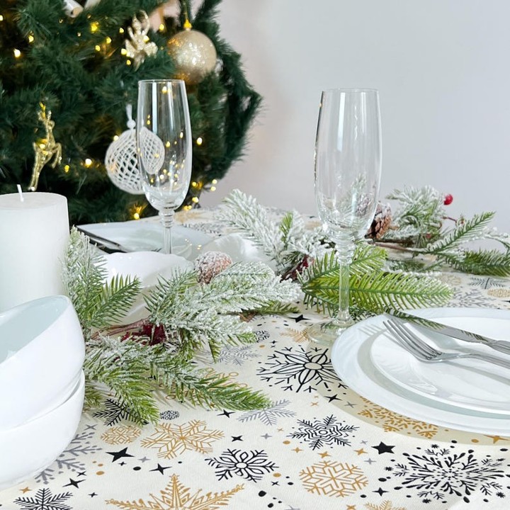 NAVIDAD COPOS 🎄 BLANCO 🎄 mantel 1,2 x 1,7 m  antimanchas