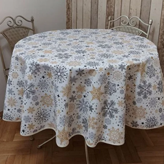 NAVIDAD COPOS 🎄 BLANCO 🎄 mantel redondo diámetro 1,5 m