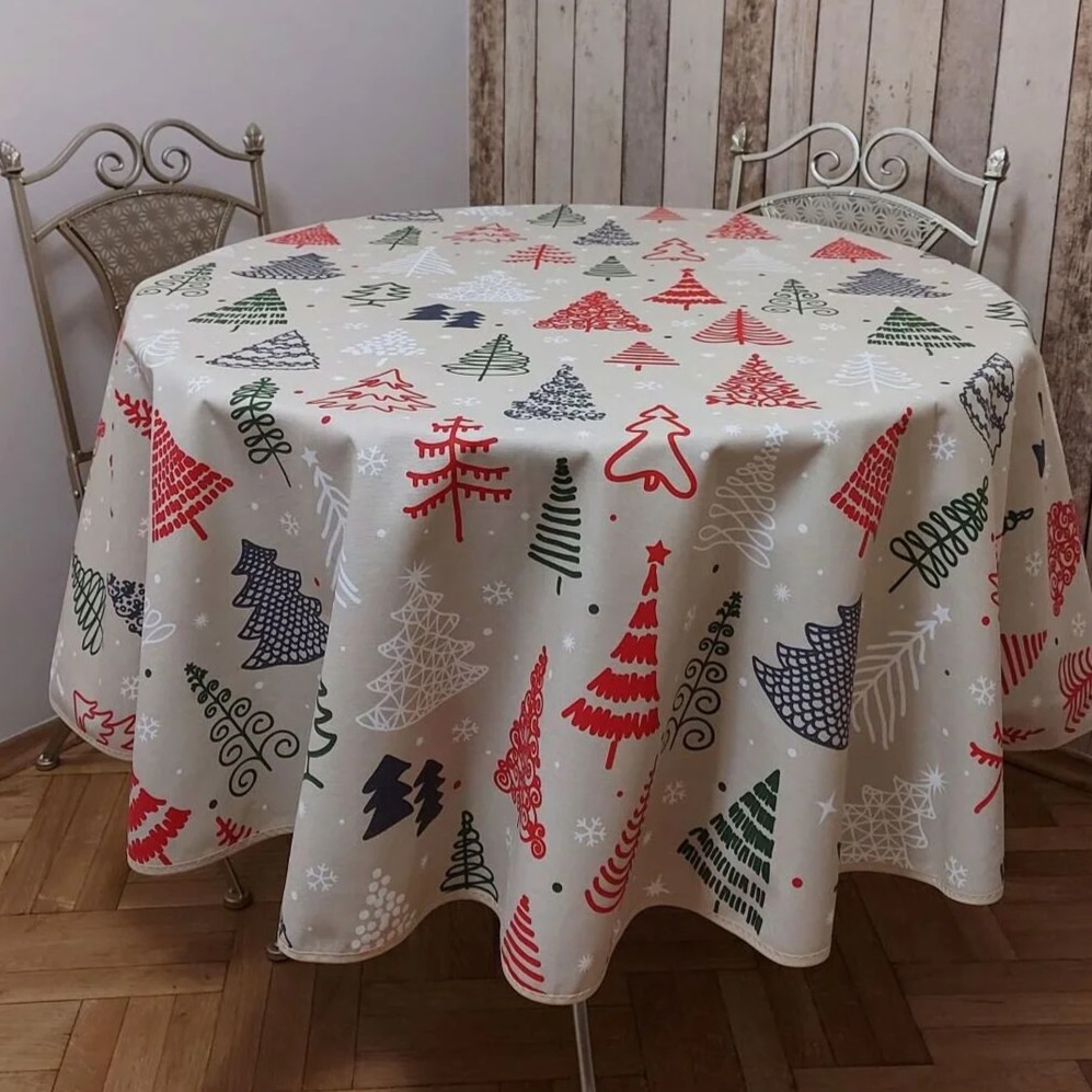 NAVIDAD PINOS 🎄 BEIGE 🎄 mantel redondo diámetro 1,5 m