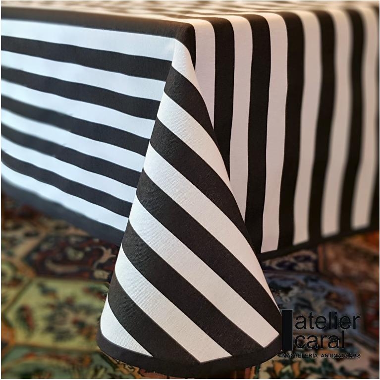 RAYAS negro mantel 1,5 x 2,4 m antimanchas