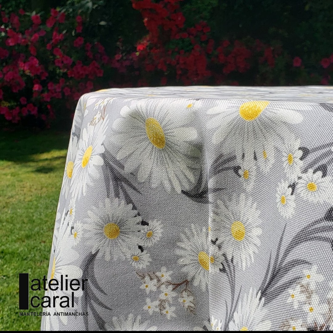 MARGARITAS gris mantel 1,5 x 2,4 m antimanchas