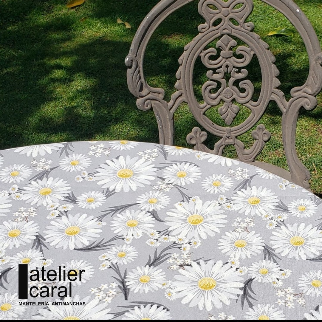 MARGARITAS gris mantel 1,5 x 2,4 m antimanchas