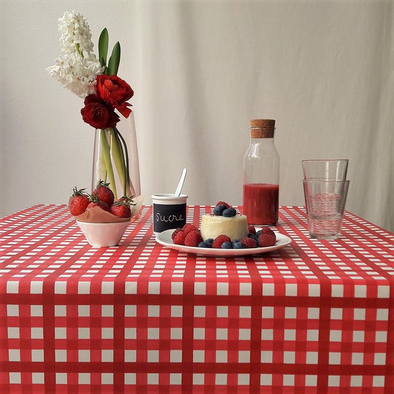 BISTROT rojo cuadrícula ⬛ 10 mm mantel 1,5 x 2,4 m antimanchas