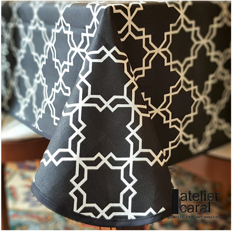 KHATAM negro mantel 1,5 x 2,4 m antimanchas