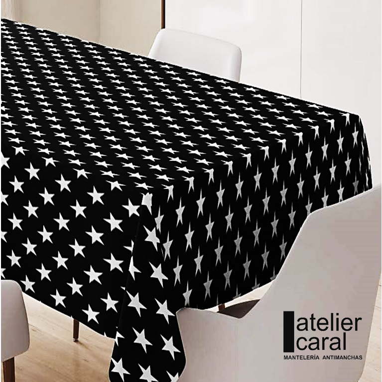 ESTRELLAS negro mantel 1,5 x 2,4 m antimanchas
