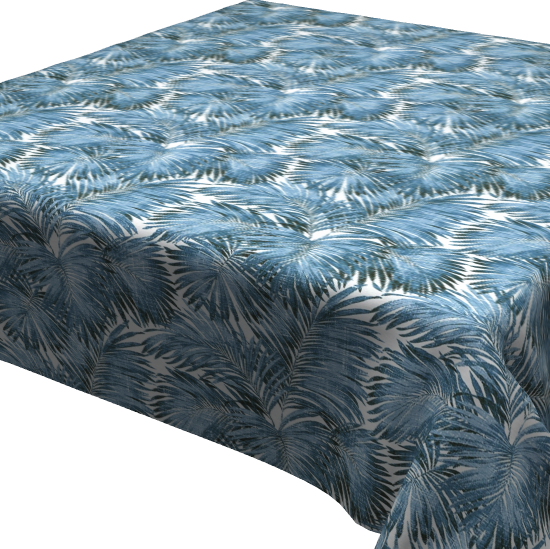 PALMERAS azul mantel largo 3,7 m antimanchas