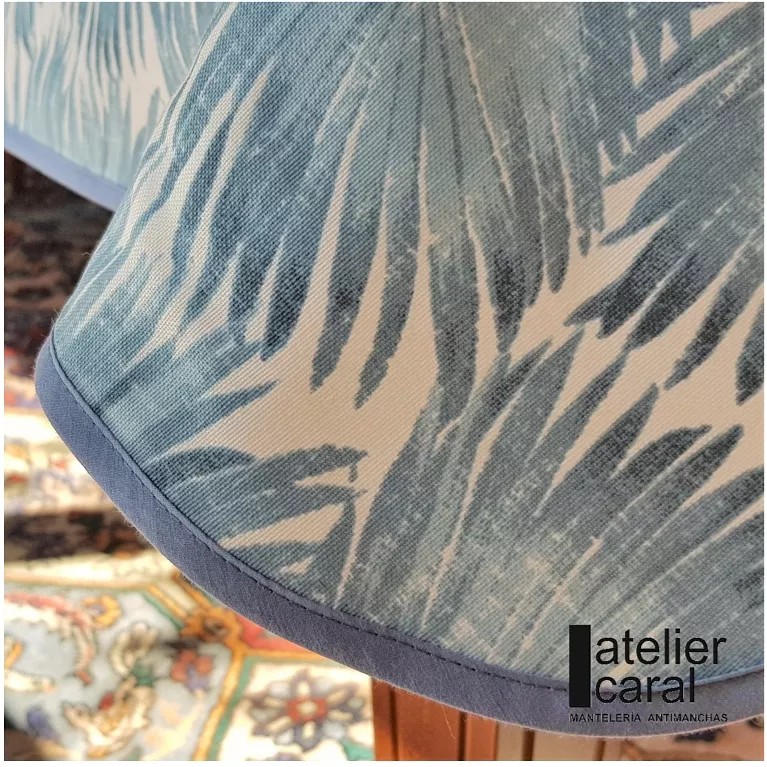 PALMERAS azul mantel largo 3,7 m antimanchas