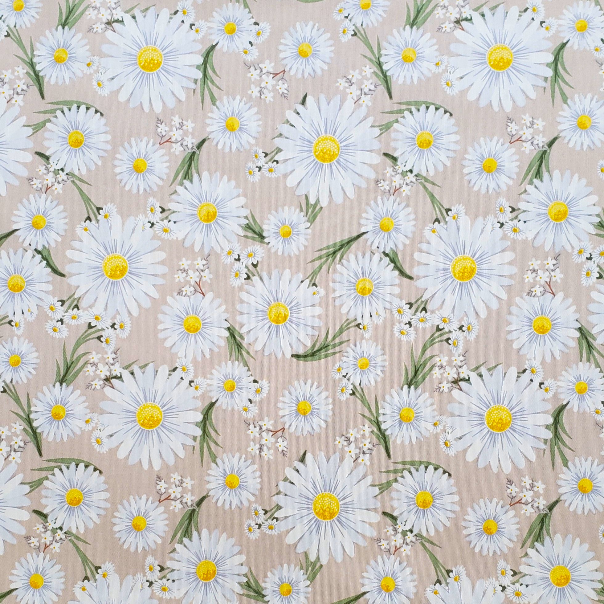 MARGARITAS BEIGE mantel redondo diámetro 1,8 m antimanchas