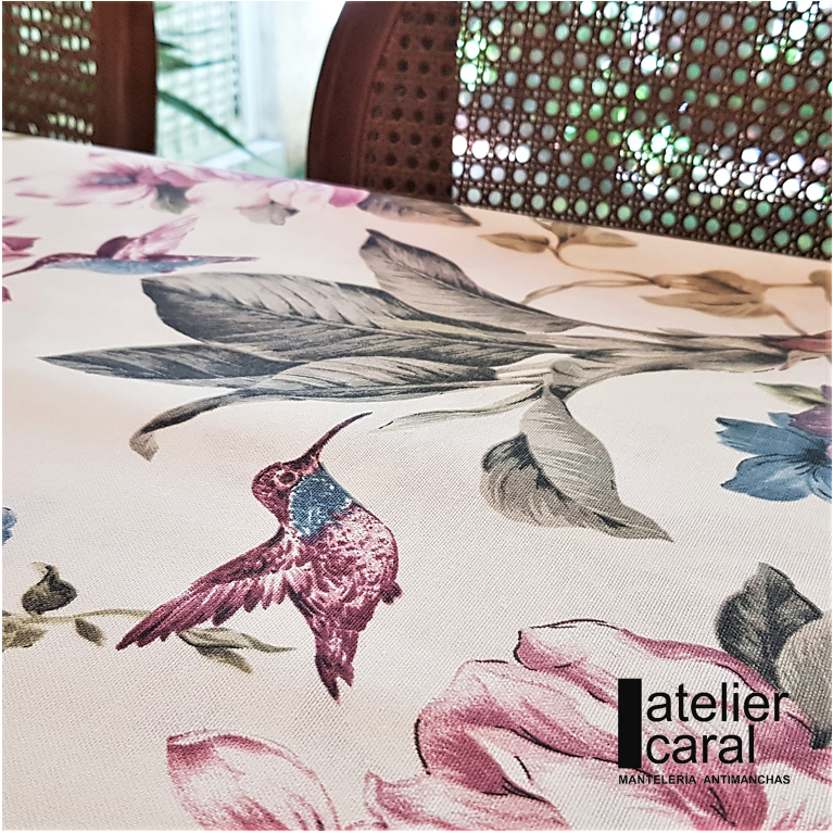 MAGNOLIAS ROSADO mantel ⚫ 1,8 m antimanchas