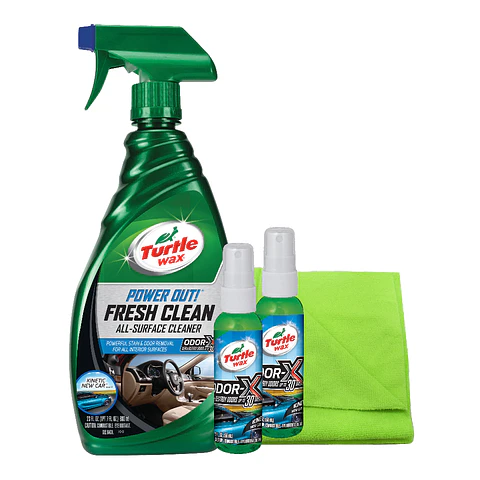 Pack Limpieza Interior (Fresh Clean 680mL + 2 Aromatizadores 59mL + Paño de Microfibra 40x40 350gsm + Esponja levanta pelos)