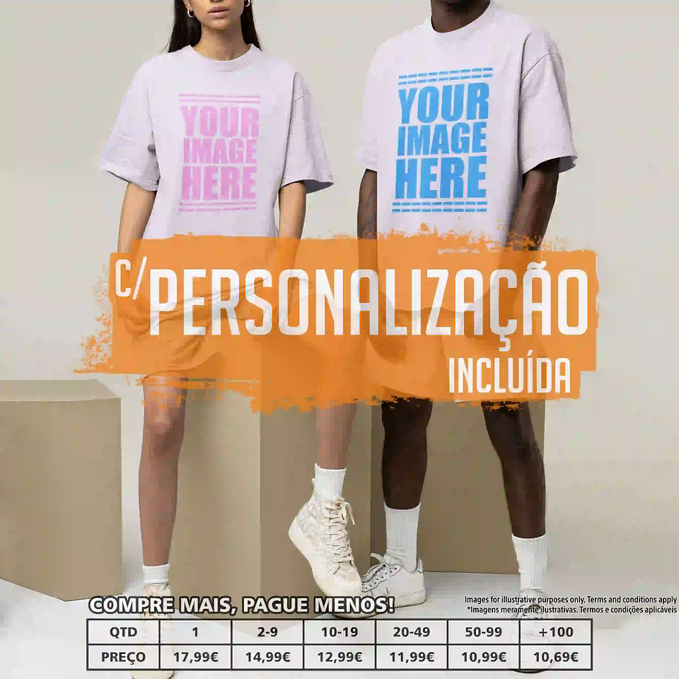 T-SHIRTS UNISSEXO OVERSIZED ALGODÃO ORGÂNICO PERSONALIZADAS