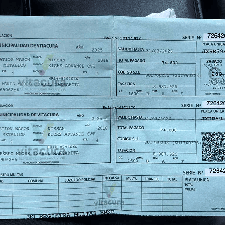 NISSAN KICKS ADVANCE / AÑO 2018 / 98000KM / 4X2 / AUTOMATICA / BENCINA 20