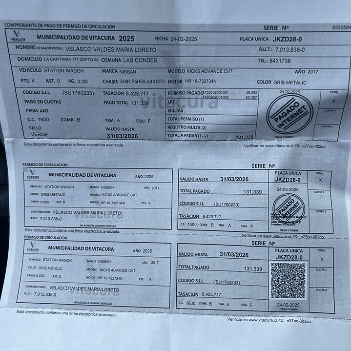 NISSAN KICKS ADVANCE / AÑO 2017 / 86000KM / 4X2 / AUTOMATICA / BENCINA 18