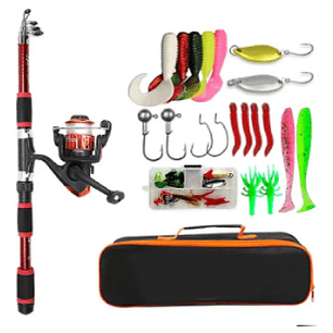 Caña De Fibra De Carbono + Juego De Señuelos De Pesca Set 36