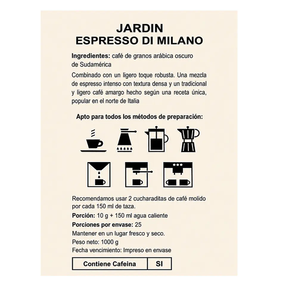 Café Jardin Espresso en Grano Di Milano 1 Kg.  2