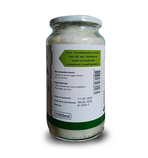 Aceite De Coco Orgánico Extra Virgen Cocoma 1000ml.